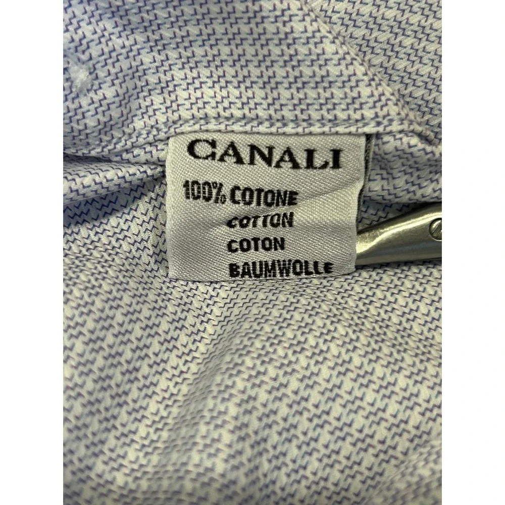 Canali Mens Dress Shirt 16 41 Blue Micro Check Long Sleeve Cotton Italy Preppy